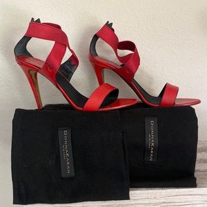 Worn 1x Donna Karan lipstick red leather strappy high heeled sandals, size 40